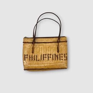 Vintage Handwoven Philippines Souvenir Straw Tote Handbag